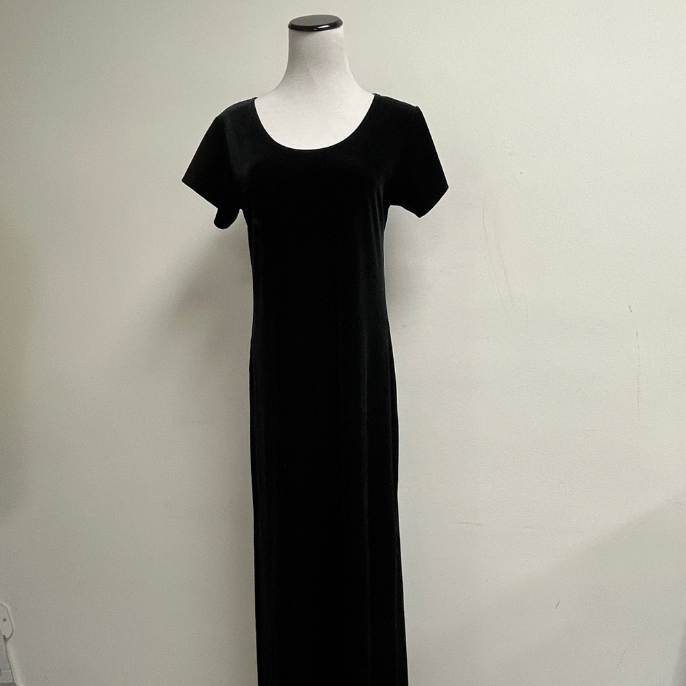 Oleg Cassini gown black stretch velvet maxi hostess lounge dress M New vintage